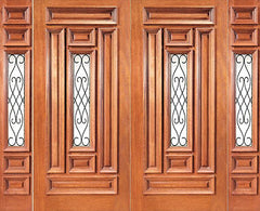 WDMA 96x80 Door (8ft by 6ft8in) Exterior Mahogany Center Lite Entry Double Door Two Sidelights 1