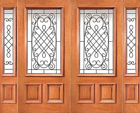 WDMA 96x80 Door (8ft by 6ft8in) Exterior Mahogany 3/4 Lite Entry Double Door with Two Sidelights 1