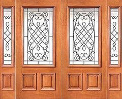 WDMA 96x80 Door (8ft by 6ft8in) Exterior Mahogany 3/4 Lite Entry Double Door with Two Sidelights 1