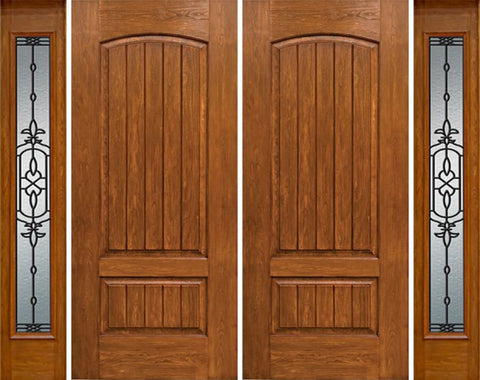 WDMA 96x80 Door (8ft by 6ft8in) Exterior Cherry Plank Two Panel Double Entry Door Sidelights Full Lite w/ JA Glass 1