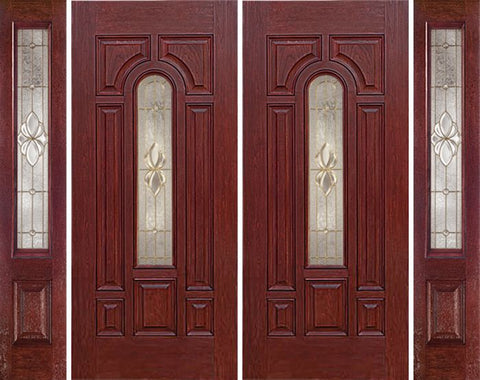 WDMA 96x80 Door (8ft by 6ft8in) Exterior Cherry Center Arch Lite Double Entry Door Sidelights HM Glass 1