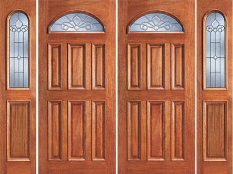 WDMA 96x80 Door (8ft by 6ft8in) Exterior Mahogany Fan Lite Entry Double Door Two Sidelights 1