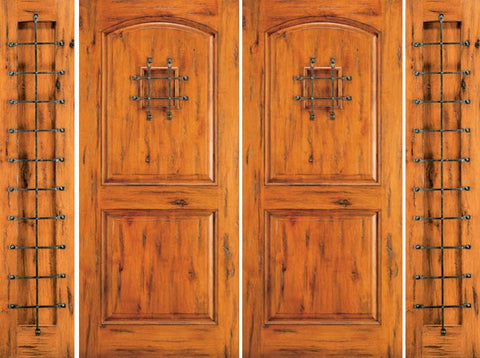WDMA 96x80 Door (8ft by 6ft8in) Exterior Knotty Alder Entry Double Door with Two Sidelights Alder Speakeasy 1