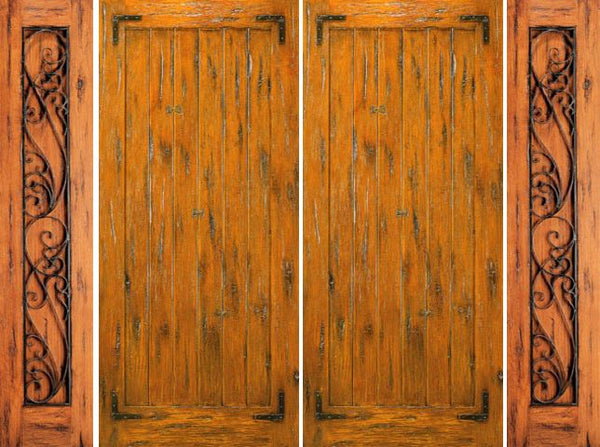 WDMA 96x80 Door (8ft by 6ft8in) Exterior Knotty Alder Pre-hung Double Door with Two Sidelights  1