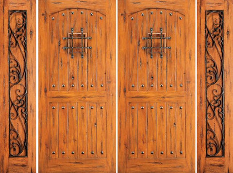 WDMA 96x80 Door (8ft by 6ft8in) Exterior Knotty Alder Alder External Double Door with Two Sidelights Speakeasy 1