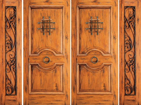 WDMA 96x80 Door (8ft by 6ft8in) Exterior Knotty Alder Alder Double Door with Two Sidelights Speakeasy 1