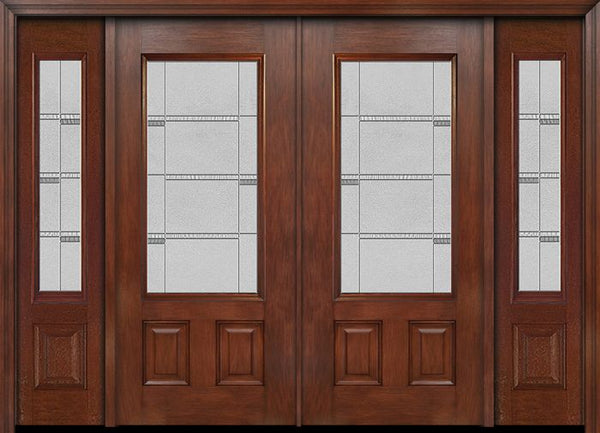 WDMA 96x80 Door (8ft by 6ft8in) Exterior Mahogany 3/4 Lite Two Panel Double Entry Door Sidelights Crosswalk Glass 1