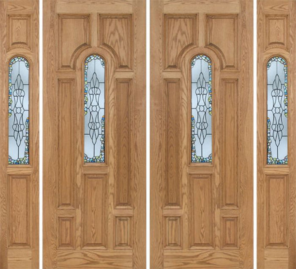 WDMA 96x96 Door (8ft by 8ft) Exterior Oak Carrick Double Door/2side w/ Tiffany Glass - 8ft Tall 1