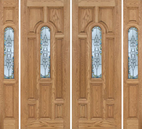 WDMA 96x96 Door (8ft by 8ft) Exterior Oak Carrick Double Door/2side w/ Tiffany Glass - 8ft Tall 1