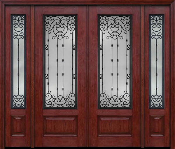 WDMA 96x96 Door (8ft by 8ft) Exterior Cherry 96in 3/4 Lite Double Entry Door Sidelights Belle Meade Glass 1