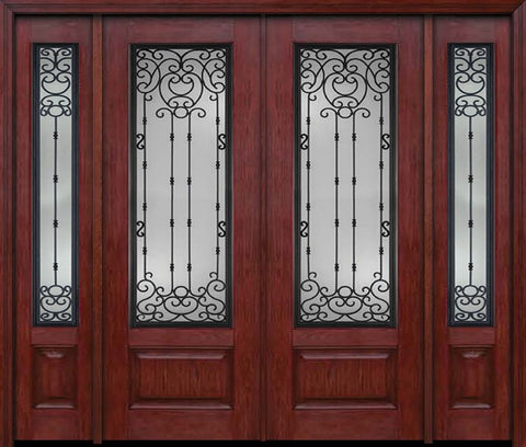 WDMA 96x96 Door (8ft by 8ft) Exterior Cherry 96in 3/4 Lite Double Entry Door Sidelights Belle Meade Glass 1