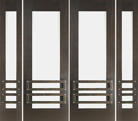 WDMA 96x96 Door (8ft by 8ft) Exterior Mahogany 2-1/4in Thick Double Doors Sidelights Low-E Glass Iron Work 1