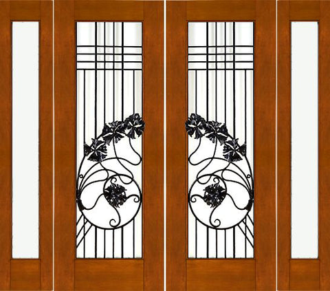 WDMA 96x96 Door (8ft by 8ft) Exterior Mahogany Double 2-1/4 Art Nouveau Doors Sidelights Low-E Iron Work 1