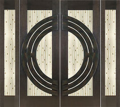 WDMA 96x96 Door (8ft by 8ft) Exterior Mahogany Double 2-1/4in Thick Doors Sidelights Art Glass Iron Work 1