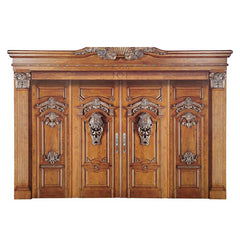 China WDMA Wholesale Apartment Double Leaf Fancy Solid Core Mahogany Timber Wood Entry Front Door